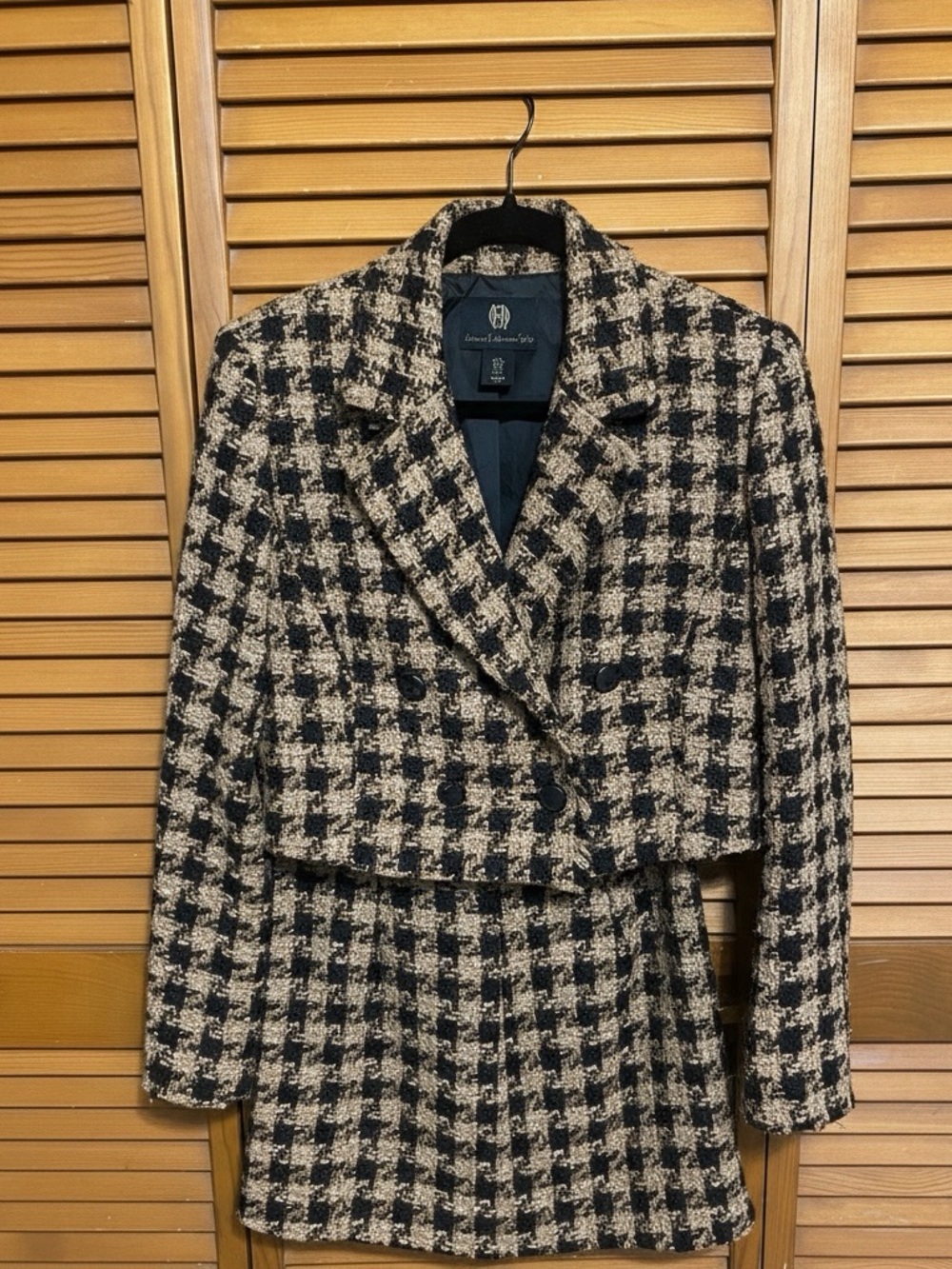House of Harlow 1960 Black brown Houndstooth Tweed Crop Blazer Skirt Set Small - Picture 2 of 10